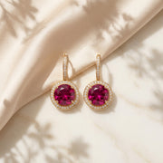 9KT Gold Ruby Halo Drop Earrings for Women